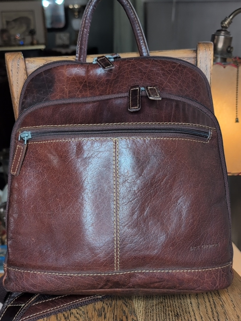 Brown Leather Backpack - by Jack Georges, Classic Casual Carry